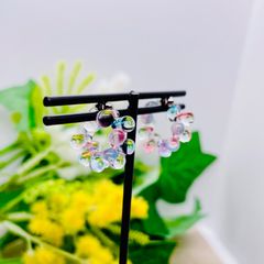 チェコビーズ イヤーカフ 水色 ピンク