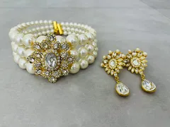 美品 No.1 KIMIJIMA COLLECTION  コスチュームジュエリー 3連チョーカー&イヤリング２点セット