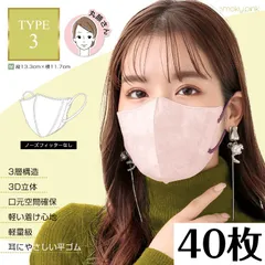 【タイプ3☆Mサイズ②】マスク 不織布 40枚 3D 立体 耳紐 バイカラー カラー 息苦しくない 蒸れない 小顔 大人 口紅つきにくい 耳痛くない ny488-3-m