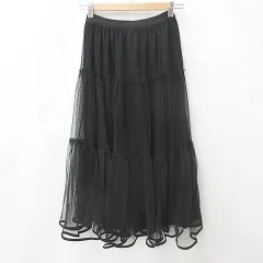 オリーブデオリーブ OLIVE des OLIVE スカート ティアードスカート ロング チュール 別布 総ゴム 黒 ブラック F