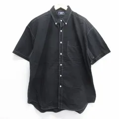 XL/古着 半袖 シャツ メンズ 90s 大きいサイズ ロング丈 コットン オックスフォード ボタンダウン 黒他 ブラック ストライプ 25jun14 中古 