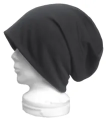 ◇送料無料◇ ハンドメイド◆ルーズワッチキャップ◆吸水・速乾スポーツニット／ブラック　◇ゆったりサイズ・小顔効果・オールシーズン着用◇