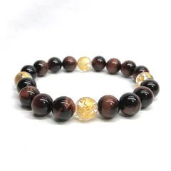 10mm 四神獣金彫水晶×レッドタイガーアイ パワーストーン ブレスレット天然石 運気上昇 開運 金運 恋愛運 お守り 青龍 白虎 玄武 朱雀 メンズ・レディース 男性・女性 数珠ブレス 開運 ■