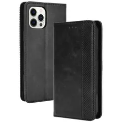 iPhone15 Pro ケース 手帳 アイフォン15 プロ  チェック柄 合革 レトロ 手帳 ケース 【Color】 ブラック