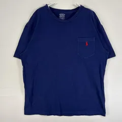 古着 ポロ・ラルフローレン POLO RALPH LAUREN 半袖Tシャツ ロゴ 刺繍 胸ポケ クルーネック フェード M  ブルー 無地 メンズ