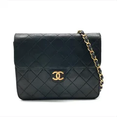 良品 CHANEL シャネル ココマーク マトラッセ ラムスキン プッシュロック チェーン ショルダー バッグ ブラック レディース k5554