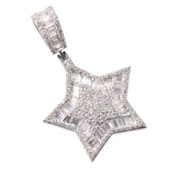 ペンダントトップ メンズ 18金 K18 18K ホワイトゴールド スター バゲットカット ダイヤモンド 星 ペンダントヘッド 男性用 メンズペンダントトップ ネックレスヘッド 刻印入り 鑑別書付き【アクセサリーマート/メルカリShops店】