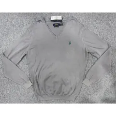 ポロ Ralph Lauren(ラルフローレン) コットン V ネック グレー ニット セーター L