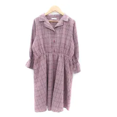 オリーブ デ オリーブ OLIVE des OLIVE ワンピース オープンカラー 長袖 フレアスリーブ ひざ丈 チェック柄 F 赤 レッド オフホワイト /HO1