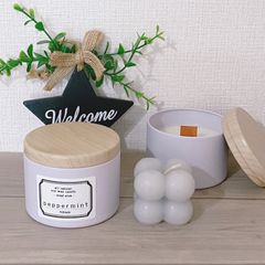 【１点限定セット】虫除け ペパーミント&サボンの香り 木芯 アロマキャンドル  缶