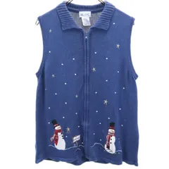 ブレアー 雪だるま ニットベスト M ブルー BLAIR レディース 古着 【240201】