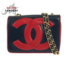 美品 CHANEL シャネル ヴィンテージ デカココマーク ネイビー レッド  