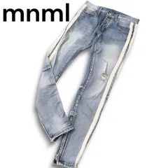 mnml ミニマル 通年 ダメージ加工★ サイドライン 裾ジップ ストレッチ スキニー デニム パンツ ジーンズ Sz.29 メンズ