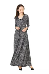 フィフィーユ(FIFILLES)ワンピース T1 T2 T3サイズ 七分袖 ロング丈 カシュクール 総柄 ジャージー生地 レディース フランス製 ワンピース 大人 上品 エレガント 着やせ stellarweb