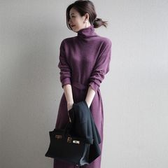 クラシックで大人可愛い♡ニットロングワンピース♡パープル