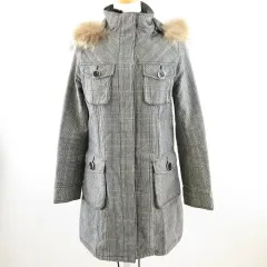 エムケー ミッシェルクラン MK MICHEL KLEIN ロングコート 2WAY 長袖 グレンチェック ジップアップ ファー 黒 白 38 *A634のサムネイル