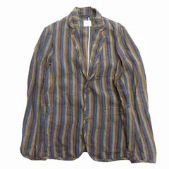 ティーエスエス ts(s) ストライプ テーラード ジャケット ブルゾン ウッドボタン シングル リネン SIZE 2 茶系 ブラウン ブルー メンズのサムネイル