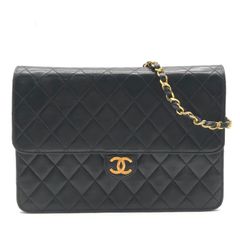 良品 CHANEL シャネル ココマーク ラムスキン レザー マトラッセ プッシュロック チェーン ショルダー バッグ 鞄 かばん ブラック a7809