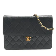 良品 CHANEL シャネル ココマーク ラムスキン レザー マトラッセ プッシュロック チェーン ショルダー バッグ 鞄 かばん ブラック a7809