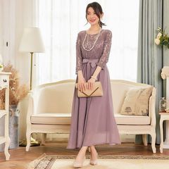 ロングワンピース ドレス ドレスワンピース 総レース シースルー袖 長袖 ロング丈 結婚式 披露宴 二次会 お呼ばれ 20代 30代 40代 レディー