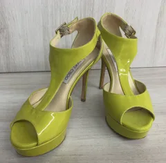 JIMMY CHOO ジミーチュウ オープントゥパンプス ピンヒール グリーン系 10cmヒール エナメル [表記サイズ:36/約23.0cm]