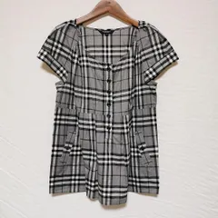 #snc バーバリー BURBERRY チュニック カットソー 半袖 ギンガムチェック 40 グレー 黒 白 美品 レディース [883301]