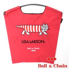 【正規品】ボールアンドチェーン (LISA LARSON リサラーソン / レッド) Mサイズ  トートバッグ エコバッグ 刺繍 ネコ 猫 赤