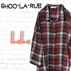【匿名配送】チェックシャツワンピース　ロールアップ　シューラルー　コットン　SHOO・LA・RUE　レディース　チェック柄　ＬＬ　ワンピース　古着
