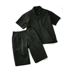 ☆ チャコール ☆ Mサイズ ☆ シアサッカー半袖シャツ＆ショーツセット メンズ セットアップ 半袖 半袖シャツ ショーツ シアサッカー生地 メンズシャツ シンプル 無地 上下セット おしゃれ 動きやすい 短パン ショートパンツ 部屋着 軽量 軽い 快適