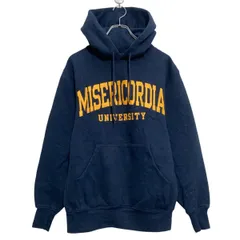 JANSPORTS プリントスウェット パーカー S ネイビー イエロー ジャンスポーツ プルオーバー カレッジ 古着卸 アメリカ仕入 a612-5419