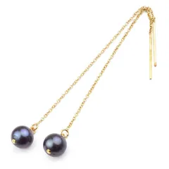 【在庫セール】ゴールドフィルド 金属アレルギー対応 ブラック ピアス アメリカン チェーン 揺れる K14GF パール 1粒
