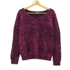ディーケーエヌワイ ニット トップス 長袖 Vネック セーター モヘヤ混 レディース Sサイズ パープル DKNY 【中古】