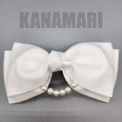 [018-2]モノトーンリボンバレッタ特大サイズ（白）シンプル、75mmグログランリボン、ハンドメイド、ヘアアクセサリー