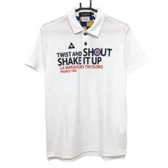 【超美品】ルコックゴルフ 半袖ポロシャツ 白×ネイビー プリント メンズ M ゴルフウェア le coq sportif