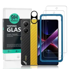 【新着商品】パック 2 Xiaomi Poco X7 Pro スクリーンプロテクター 5G 6.67 インチ、硬度 9H 強化ガラス、カメラレンズプロテクター Ibywind 1 枚付き、背面カーボンファイバーフィルム 1 枚、傷防止