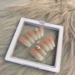 No.31 ジェルネイルチップ ビジュー ナチュラル グラデ ピンク ベージュ