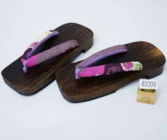 焼き桐下駄 女性用 特大 幅広 27cm Lサイズ フリーサイズ 適合サイズ26.0~27.5cm 紫色 NO40309