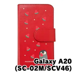 【新品未使用】Galaxy A20 SC-02M SCV46 ギャラクシーA20 スマホケース 手帳型 (色：レッド×柄：ペンギンとスイカ)moimoikka ペンギン 動物 flip2-sc02m-rd-20139