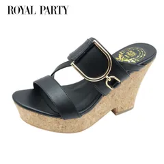 ROYAL PARTY ロイヤルパーティー RPM 8056 ブラック レディース ミュール サンダル バックル ウェッジ 厚底 靴のサムネイル