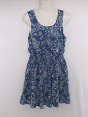 ◇ ●未使用● ◎ Discoat タグ付 ペイズリー柄 ノースリーブ ミニ ワンピース サイズF ブルー ホワイト レディース P  【1307040009079】