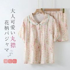 パジャマ レディース ルームウェア カップ付き 夏 半袖 丸襟 短パン ショートパンツ 花柄 ピンタック 総柄  部屋着 セットアップ 2点セット 寝間着  寝巻き 上下 zzr06307734f18