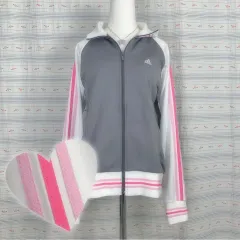 adidas(アディダス) グレー ピンク ジャージ トラックトップス