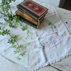 L3705-562 送料込！ 英国ヴィンテージ リネン テーブルクロス ファブリック 花 クロス イギリス