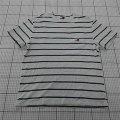 ◇ Θ TOMMY HILFIGER トミーヒルフィガー ボーダー柄 半袖 Tシャツ カットソー サイズM ホワイト系 メンズ E  【1509180016126】