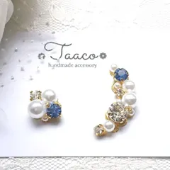 No.59 ブルーストーンビジューハンドメイドピアス＆イヤーカフ