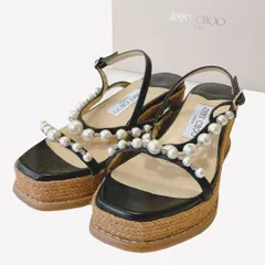 ジミーチュウ パール ウェッジサンダル エスパドリーユ 黒 AMATUUS