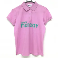 ★特価★【超美品】ジャックバニー 半袖ポロシャツ ピンク×グリーン プリント コットン混 レディース 2(L) ゴルフウェア Jack Bunny