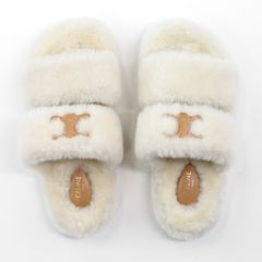 ★極美品★セリーヌ ファーヒールサンダル フィービー期 オープントゥ 37.5 美品】セリーヌ トリオンフ オープン スライド ファー サンダル レザー