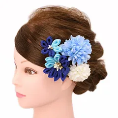 髪飾り 成人式 振袖 浴衣 卒業式 袴 結婚式 4点セット 水色 白 花 和 洋 かんざし 手作り 簪 つまみ細工 ちりめんフォーマル 花飾り 玉飾り ブライダル W 38 303-295 水色 白 青 p737　Si