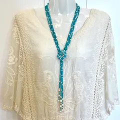 ターコイズ/真珠 ラリエットタイプネックレス